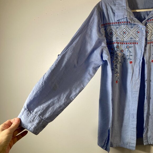 Womens Vintage Collections Etc Embroidered Button Shirt 2XL Blue White Red - Picture 4 of 9